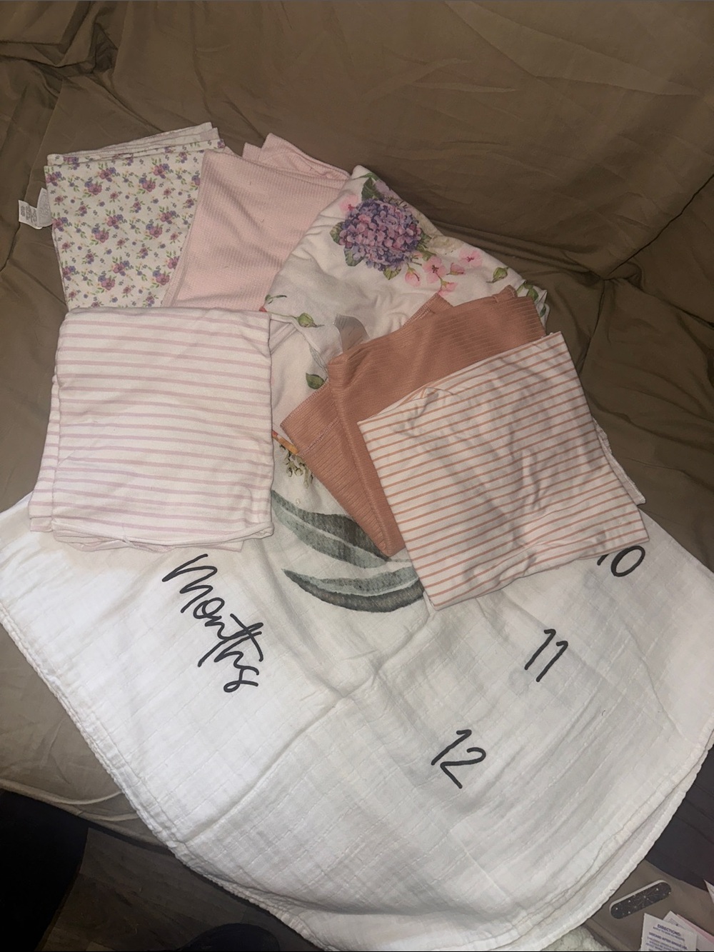 Baby Girl Swaddle/Receiving Blankets and Month Blanket
